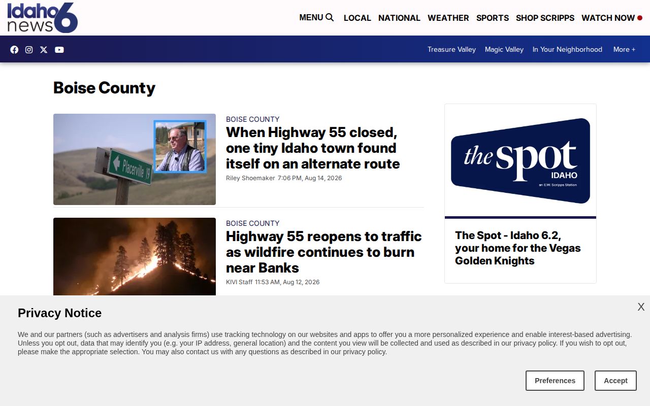 KIVI Boise County crime-news landing page for regional arrest coverage