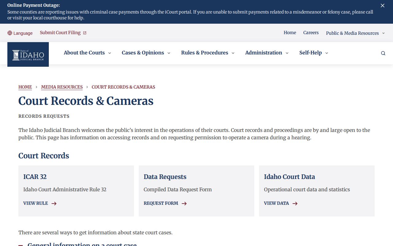 Fourth Judicial District Idaho court records guidance for checking Boise County case information